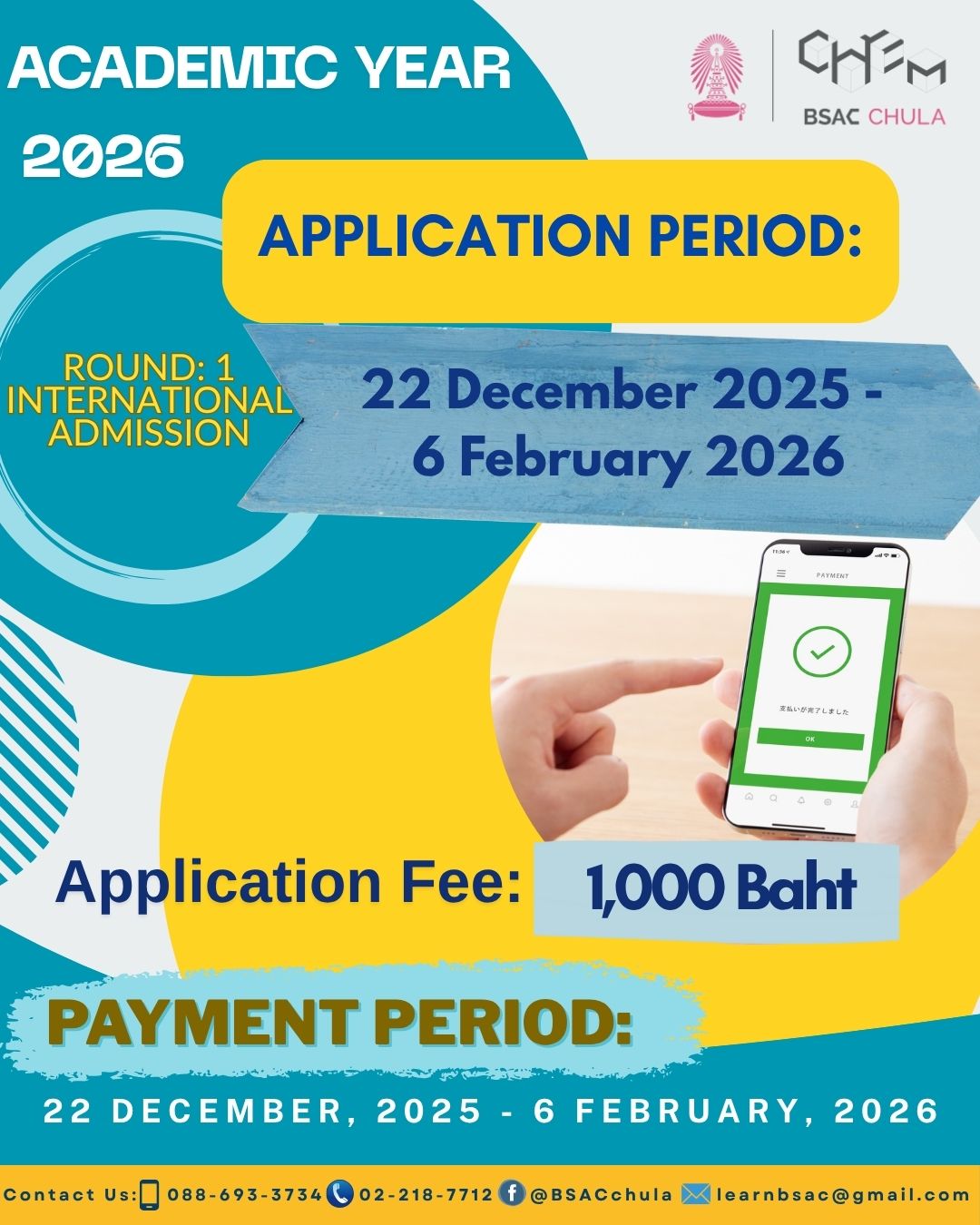 BSAC : Application Fee Academic Year 2026 (International Admission : Round I)